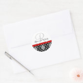 Monogram & Namen Damask Rode Bruiloft Sticker (Envelop)