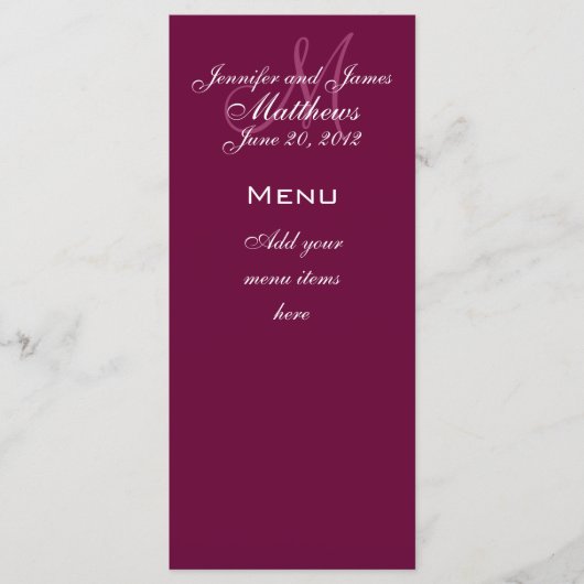 Monogram Namen Datum Trouwmenu Kaarten Wijn (Voorkant)