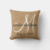 Monogram Names Rustic Wedding Keepslag Kussen (Voorkant)