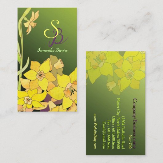 Monogram narcissen visitekaartje (Voorkant / Achterkant)