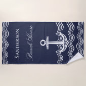 Monogram Nautical Anchor Navy Blue Beach House Strandlaken (Voorkant)