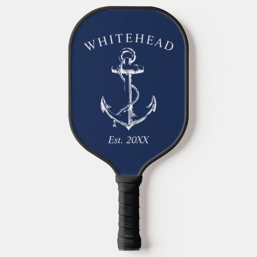 Monogram Nautical Anchor Navy Blue Pickleball Paddle (Voorkant)