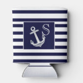 Monogram Nautical Anchor Navy Blue White strepen Blikjeskoeler (Achterkant)