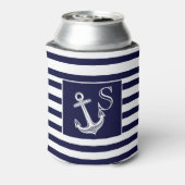 Monogram Nautical Anchor Navy Blue White strepen Blikjeskoeler (Blikje Achterkant)