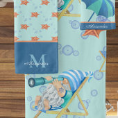 Monogram Nautical Beach Gnome Bleu Blanc garçon