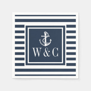 Monogram Nautical Boat Anchor Navy Blue Stripe Servet