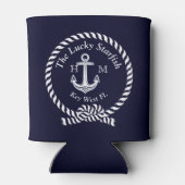 Monogram Nautical Boat Name Anchor Rope Navy Blikjeskoeler (Achterkant)