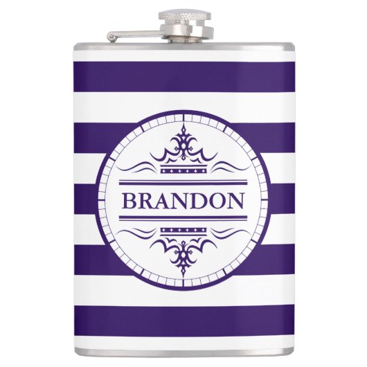 Monogram Nautical Elegant Navy Blue Striped Flask Heupfles (Voorkant)
