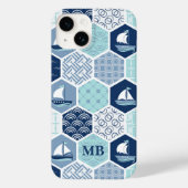Monogram Nautical Modern Boat Blue Case-Mate iPhone Case (Achterkant)