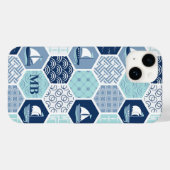 Monogram Nautical Modern Boat Blue Case-Mate iPhone Case (Achterkant (horizontaal))