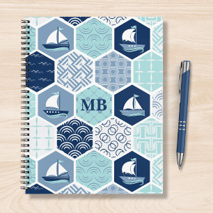 Monogram Nautical Modern Boat Blue Notitieboek