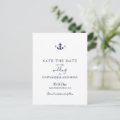 Monogram Nautical Navy Blue Anchor Wedding Aankondigingskaart (Staand voorkant)