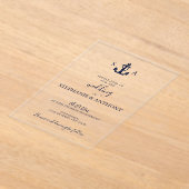 Monogram Nautical Navy Blue Anchor Wedding Acryl Uitnodigingen (Laagn)