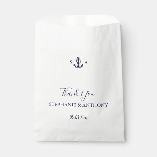 Monogram Nautical Navy Blue Anchor Wedding Bedankzakje (Voorkant)