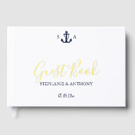 Monogram Nautical Navy Blue Anchor Wedding Gastenboek