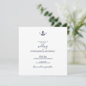Monogram Nautical Navy Blue Anchor Wedding Kaart (Staand voorkant)