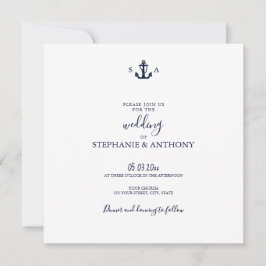 Monogram Nautical Navy Blue Anchor Wedding Kaart