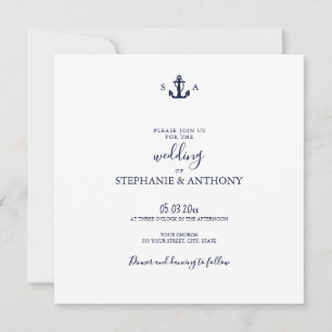 Monogram Nautical Navy Blue Anchor Wedding Kaart