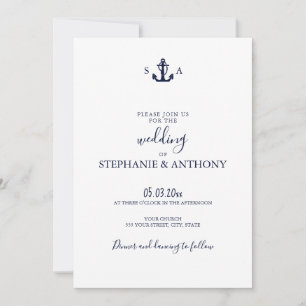 Monogram Nautical Navy Blue Anchor Wedding Kaart