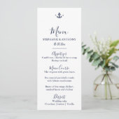 Monogram Nautical Navy Blue Anchor Wedding Menu (Staand voorkant)