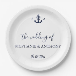 Monogram Nautical Navy Blue Anchor Wedding Papieren Bordje