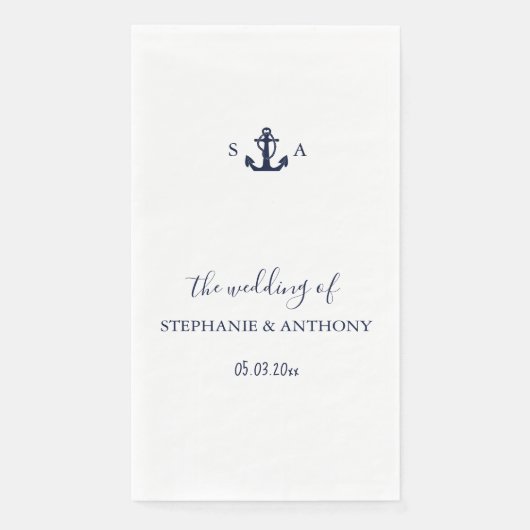 Monogram Nautical Navy Blue Anchor Wedding Servet (Voorkant)