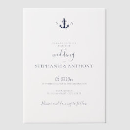 Monogram Nautical Navy Blue Anchor Wedding Vellum Uitnodigingen