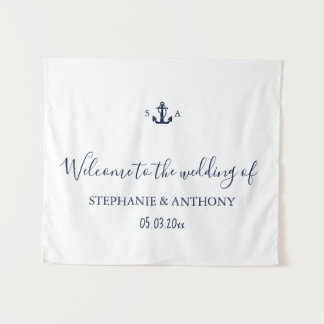 Monogram Nautical Navy Blue Anchor Wedding     Wandkleed