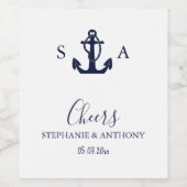 Monogram Nautical Navy Blue Anchor Wedding Wijn Etiket (Enkel label)