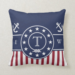 Monogram Nautical Patriotic Blue Anchor and Line Kussen