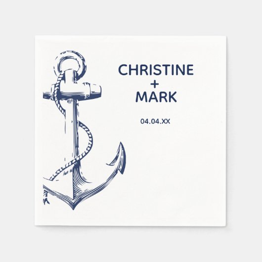Monogram Nautical Sketch Anchor | Weddenschap Servet (Voorkant)