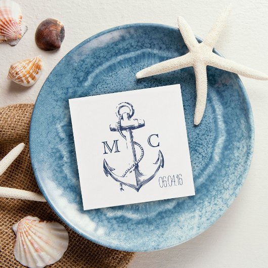 Monogram Nautical White Anchor Servet