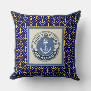 Monogram Nautilus Anker Patroon en Blauw Wit Kussen