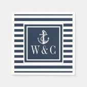 Monogram Nautilus Bootsanker Navyblauwe Streep Servet (Voorkant)
