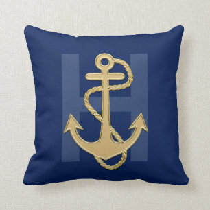 Monogram Nautilus Navy Blauwe Gouden Anker Touw Kussen