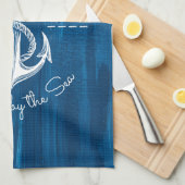 Monogram  Nautisch Anker Blauw Gedopt Hout Theedoek (Quarter Fold)