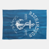 Monogram  Nautisch Anker Blauw Gedopt Hout Theedoek (Horizontaal)