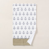 Monogram Nautisch Anker Blauw Wit Tan Kust Bad Handdoek (Handdoek)