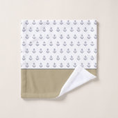 Monogram Nautisch Anker Blauw Wit Tan Kust Bad Handdoek (Wasdoekje)