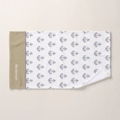 Monogram Nautisch Anker Blauw Wit Tan Kust Bad Handdoek (Handdoek)