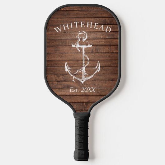 Monogram nautisch anker bruin hout pickleball paddle (Achterkant)