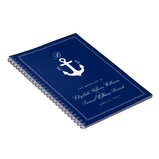 Monogram nautisch anker donker bruiloft Notitieboe Notitieboek (Rechterzijde)