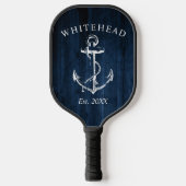 Monogram nautisch anker marineblauw hout pickleball paddle (Voorkant)