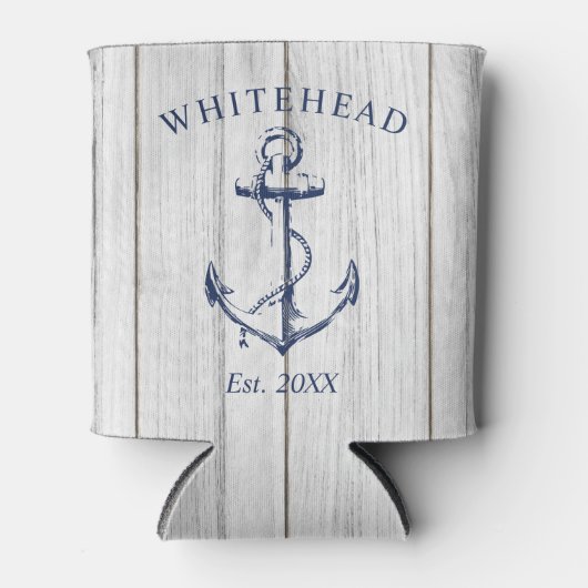 Monogram nautisch anker wit hout blikjeskoeler (Voorkant)