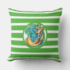 Monogram Nautisch Groene Streep Outdoor Kussen LG