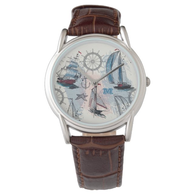 Monogram. Nautisch. Regatta. Horloge (Voorkant)