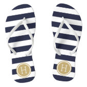 Monogram Navy and Gold Preppy Stripes Teenslippers (Voetbed)