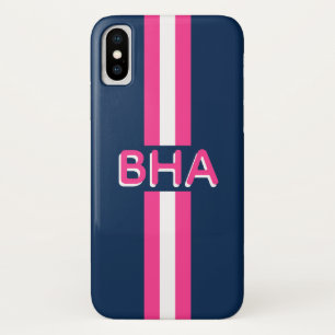 Monogram Navy and Hot Pink Stripe iPhone X Hoesje