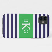 Monogram Navy Apple Green Stripes Case-Mate iPhone Case (Achterkant (horizontaal))