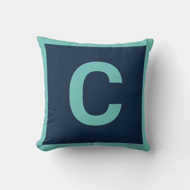 MONOGRAM NAVY AQUA Coussin Cushion DOUBLESIBLE (Recto)